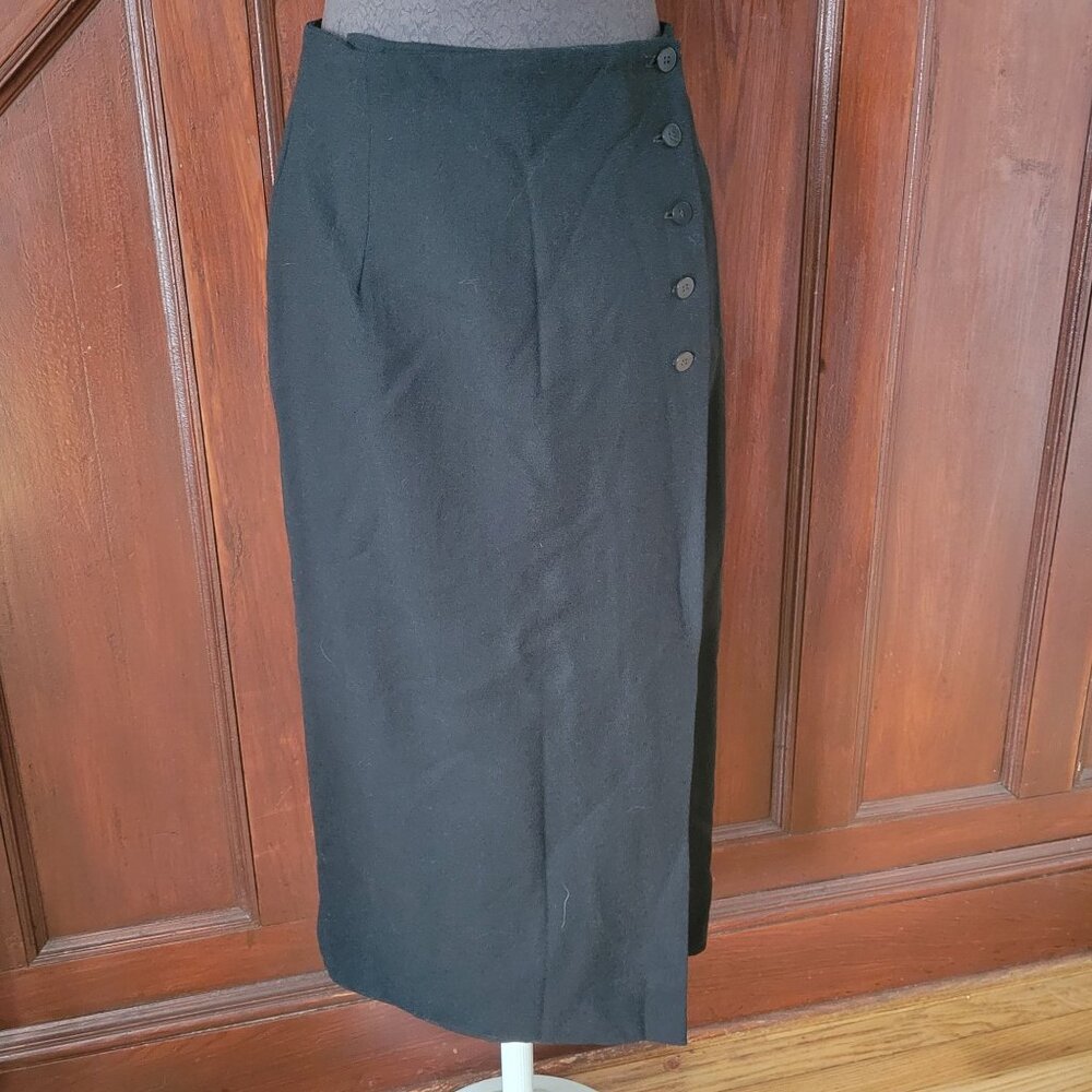 Vintage Chaus Black Wool Button-Accent Long Skirt For Women Size 10